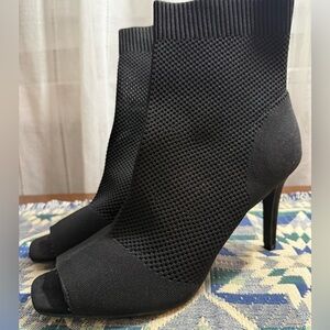 MIA Black Knit Open-Toe Sock Booties with Stiletto Heel
